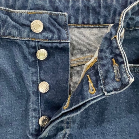 H&M Mini Skirt Womens 2 Distressed Button Fly Blue Denim Raw Hem‎ Retro Grunge - Picture 3 of 12